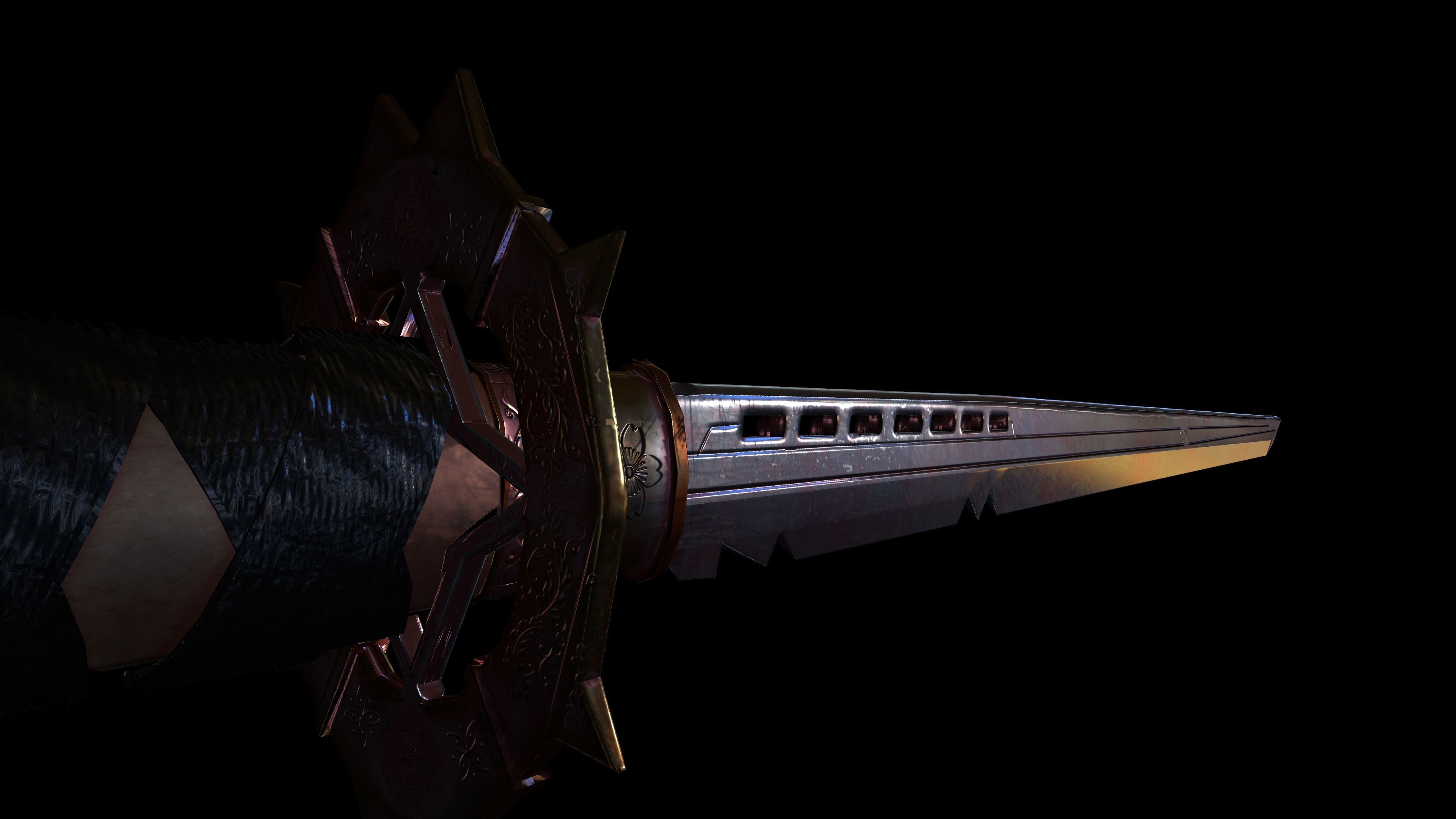 Katana samurai sword Low-poly 3D model_9