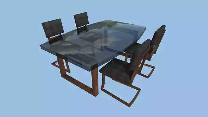 Dinning Table 55 - Black Glass - Furniture Interior Design Low-poly 3D model