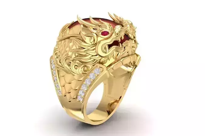 Feng Shui Asian Carp Become Dragon Diamond Ring for Men 1912 3D print model