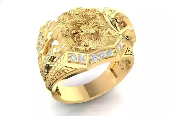 Dragon Ring with Gemstones 3D Model for Men 1911