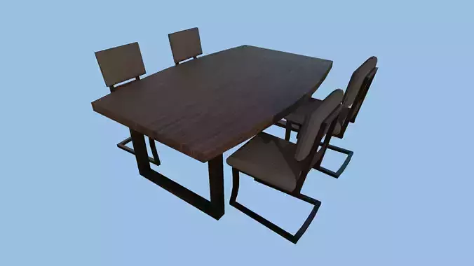 Dinning Table 59 - Brown Wood - Furniture Interior Design Low-poly 3D model