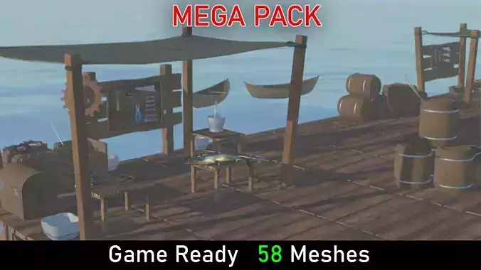 Wharf Mega Pack Low-Poly Game-Ready 4K PBR Textures Low-poly 3D model