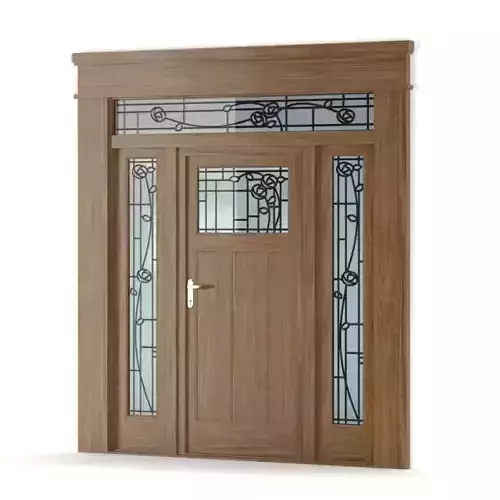 Brown Wooden Door With Stained Glass