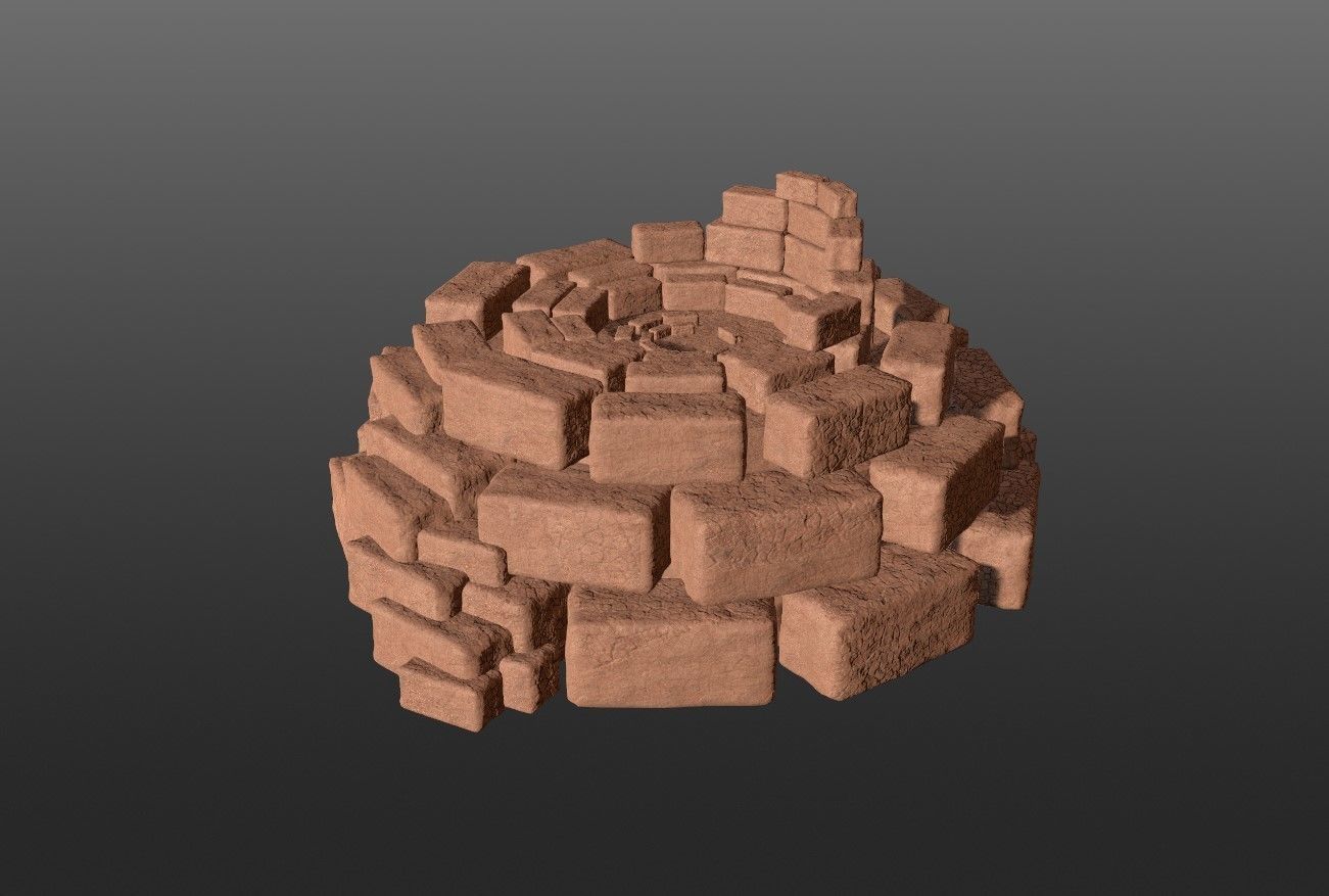 8K Ancient Sanctuary tomb red bricks and free forest material 3D model_3