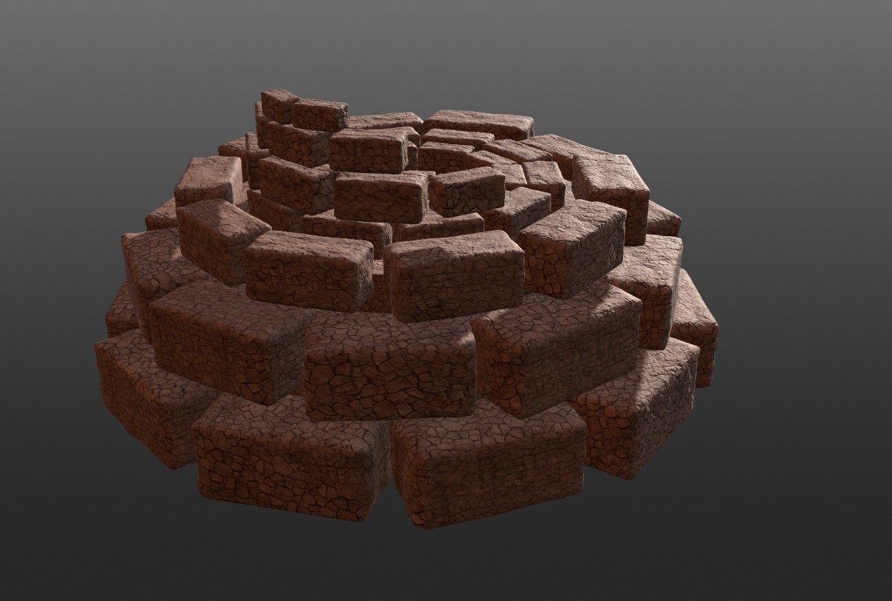 8K Ancient Sanctuary tomb red bricks and free forest material 3D model_12