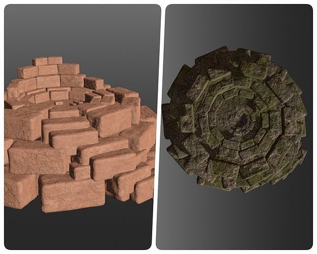 8K Ancient Sanctuary tomb red bricks and free forest material 3D model