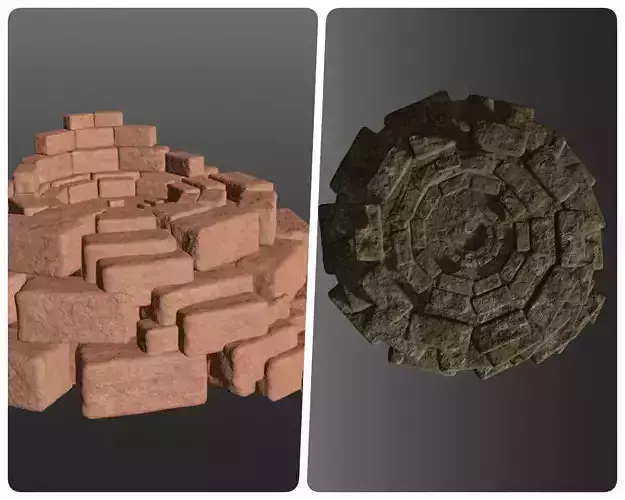 8K Ancient Sanctuary tomb red bricks and free forest material 3D model