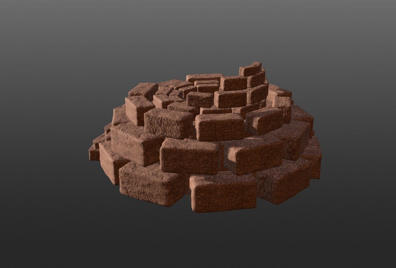 8K Ancient Sanctuary tomb red bricks and free forest material 3D model_10