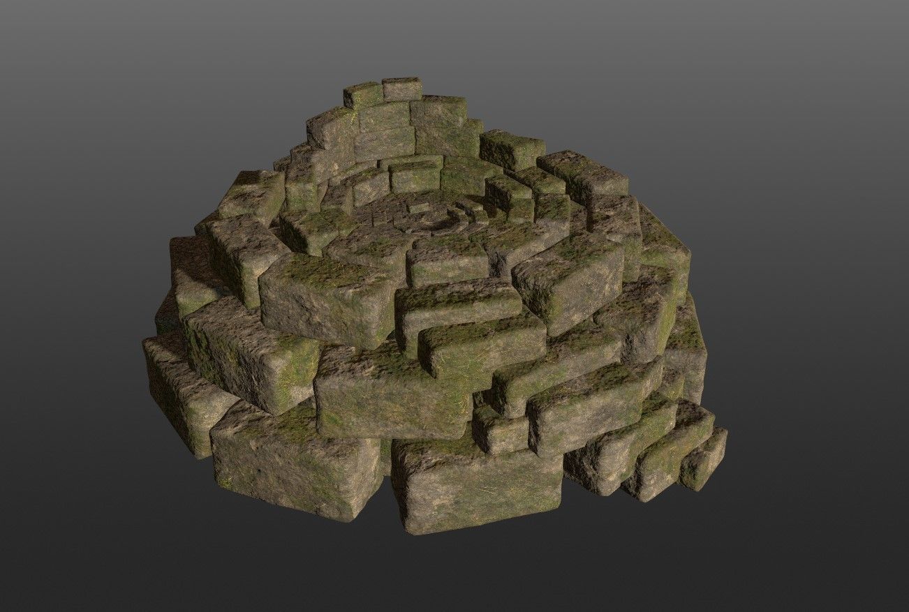 8K Ancient Sanctuary tomb red bricks and free forest material 3D model_2