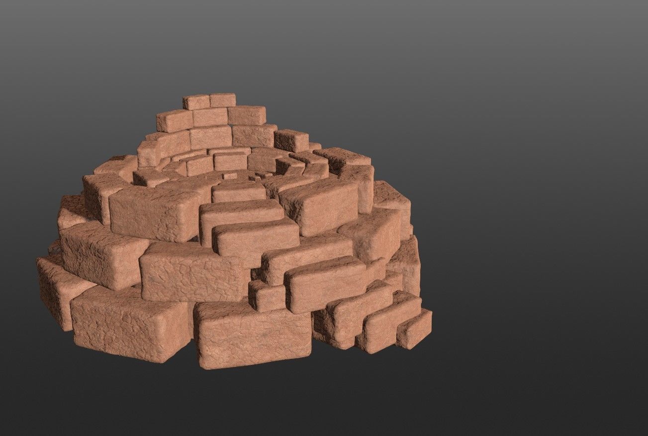 8K Ancient Sanctuary tomb red bricks and free forest material 3D model_1