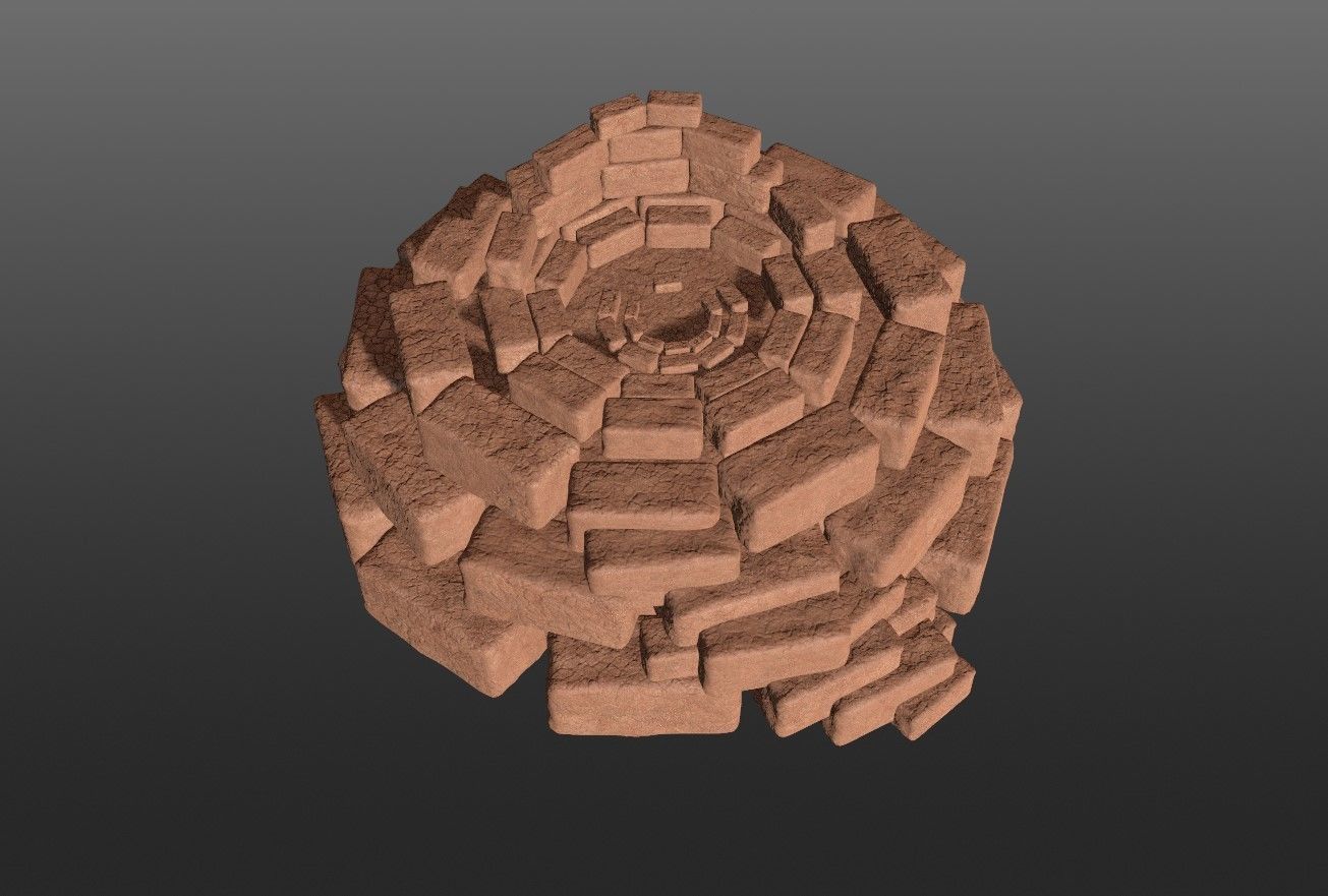 8K Ancient Sanctuary tomb red bricks and free forest material 3D model_5
