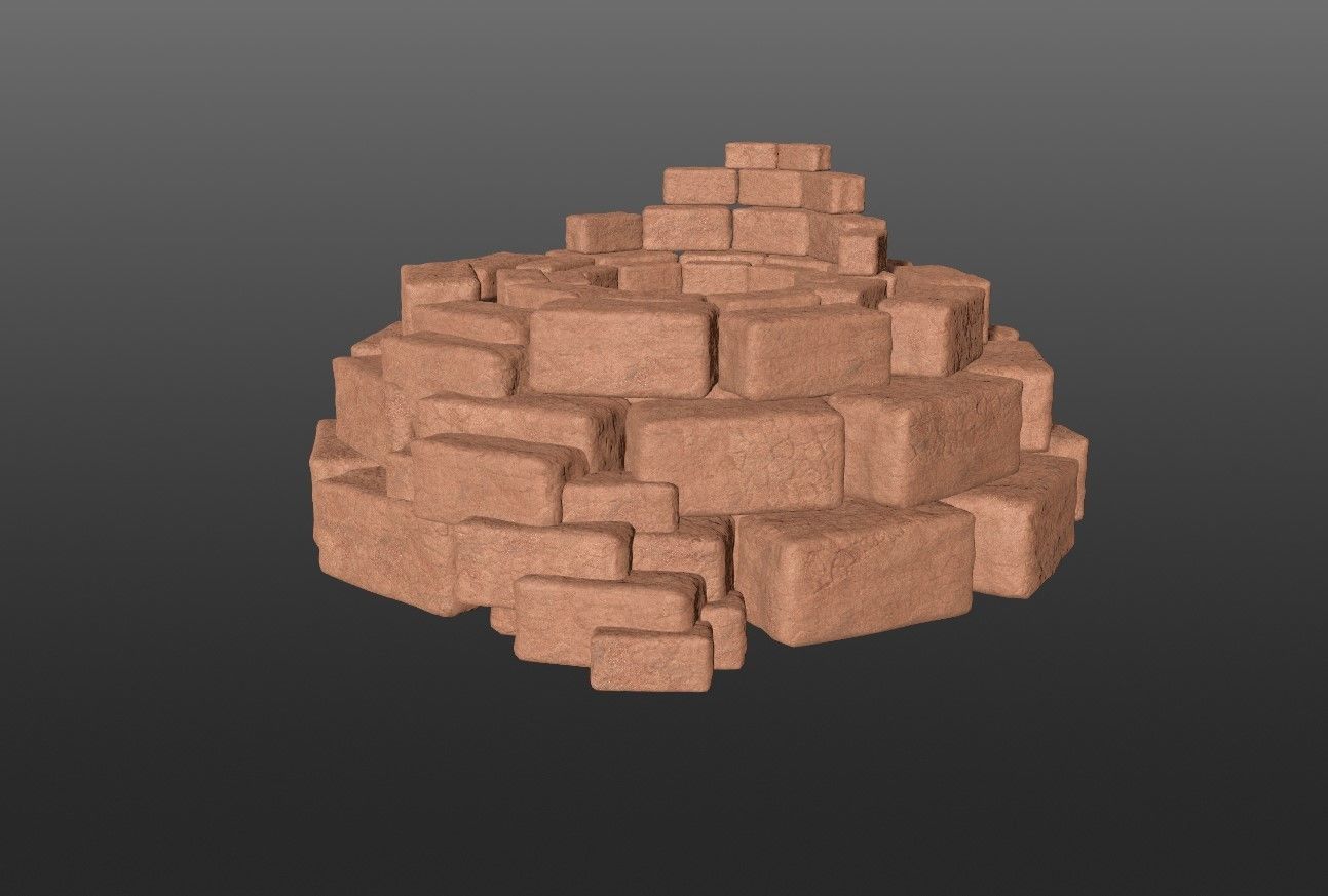 8K Ancient Sanctuary tomb red bricks and free forest material 3D model_8