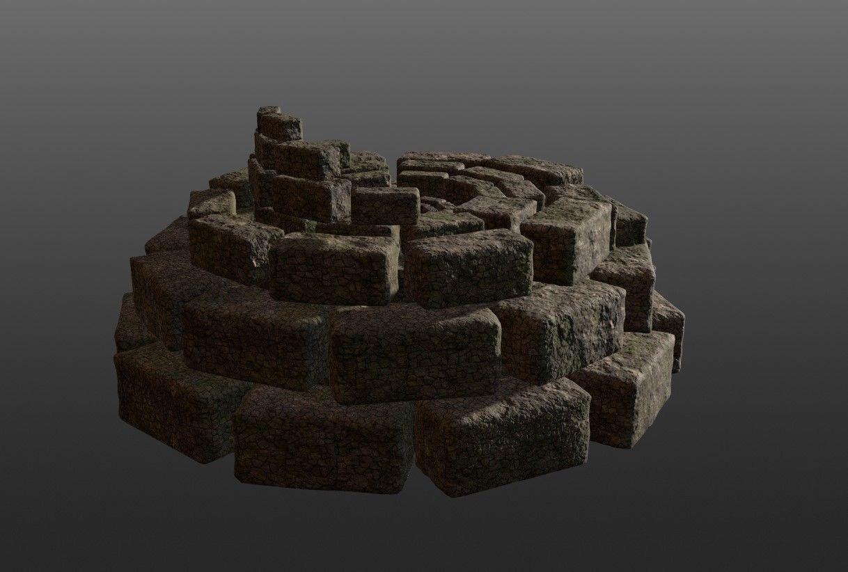 8K Ancient Sanctuary tomb red bricks and free forest material 3D model_13