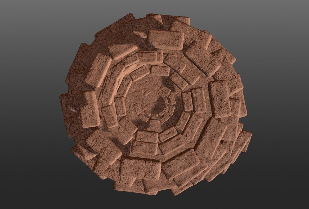 8K Ancient Sanctuary tomb red bricks and free forest material 3D model_17