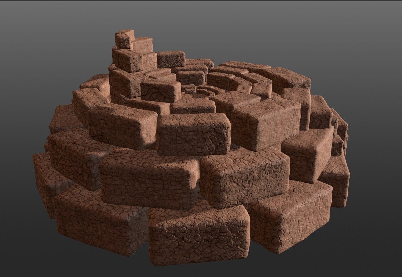 8K Ancient Sanctuary tomb red bricks and free forest material 3D model_7