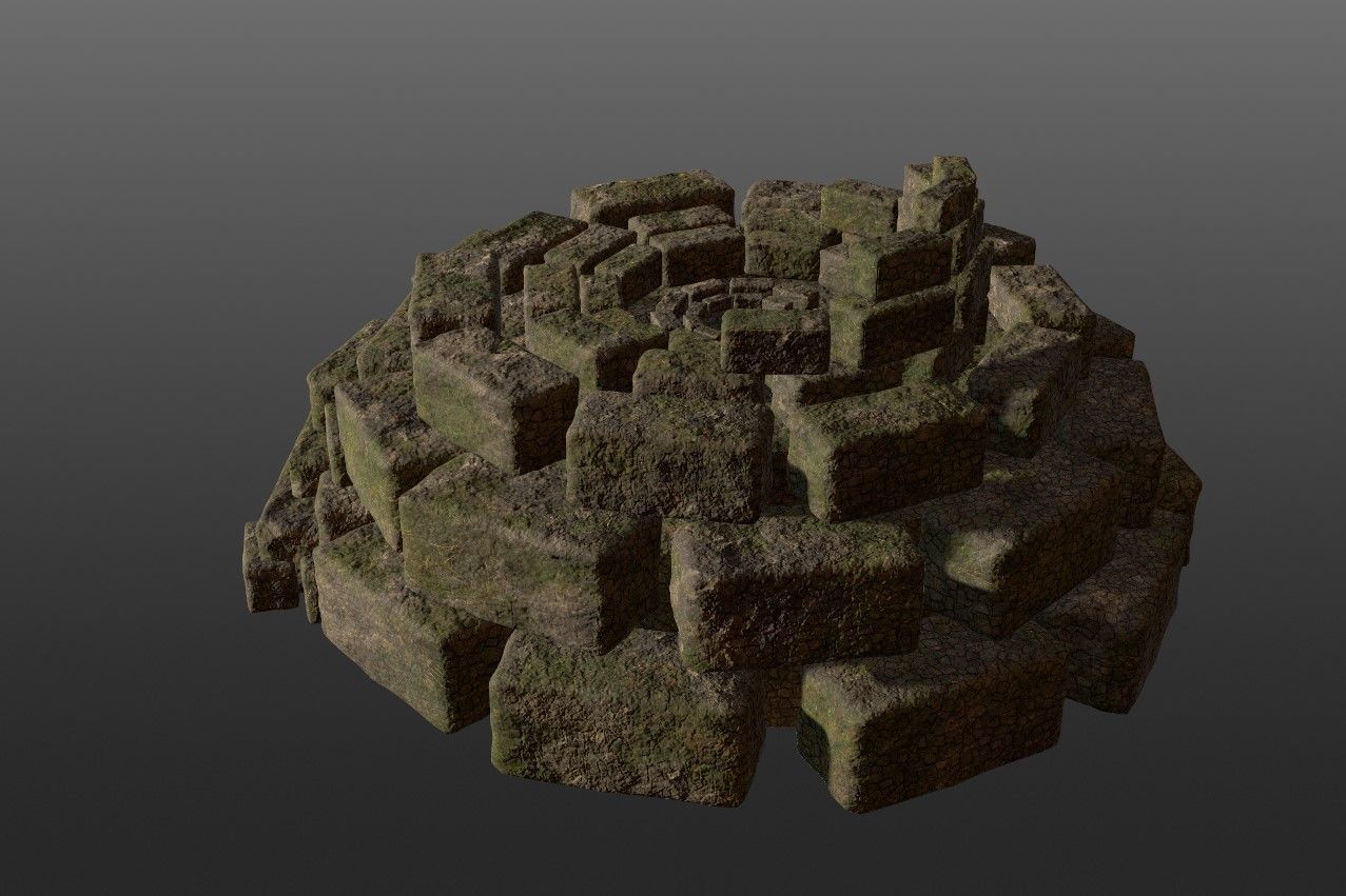 8K Ancient Sanctuary tomb red bricks and free forest material 3D model_11