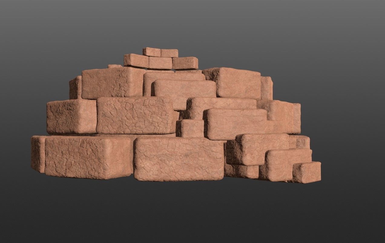 8K Ancient Sanctuary tomb red bricks and free forest material 3D model_4
