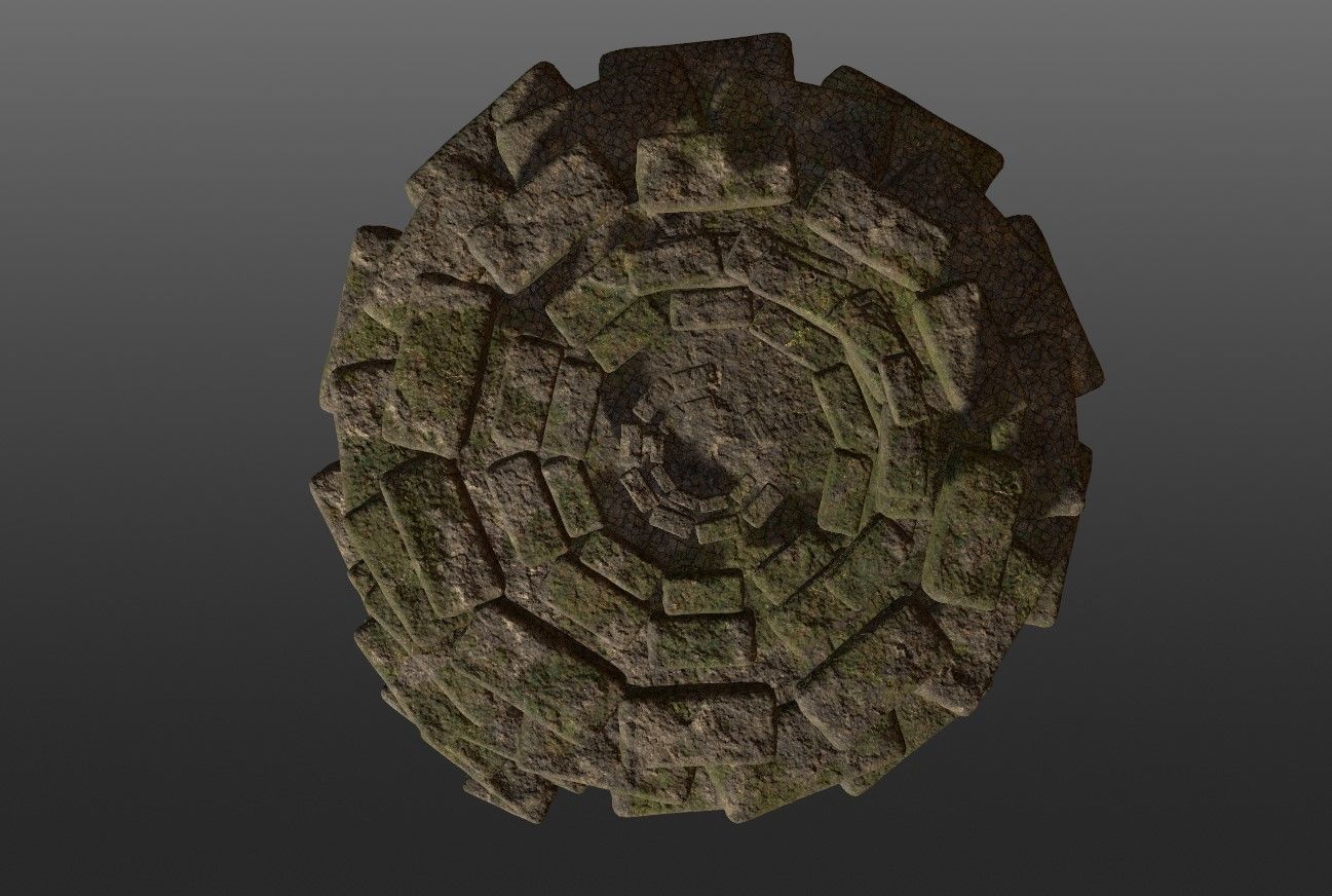 8K Ancient Sanctuary tomb red bricks and free forest material 3D model_16