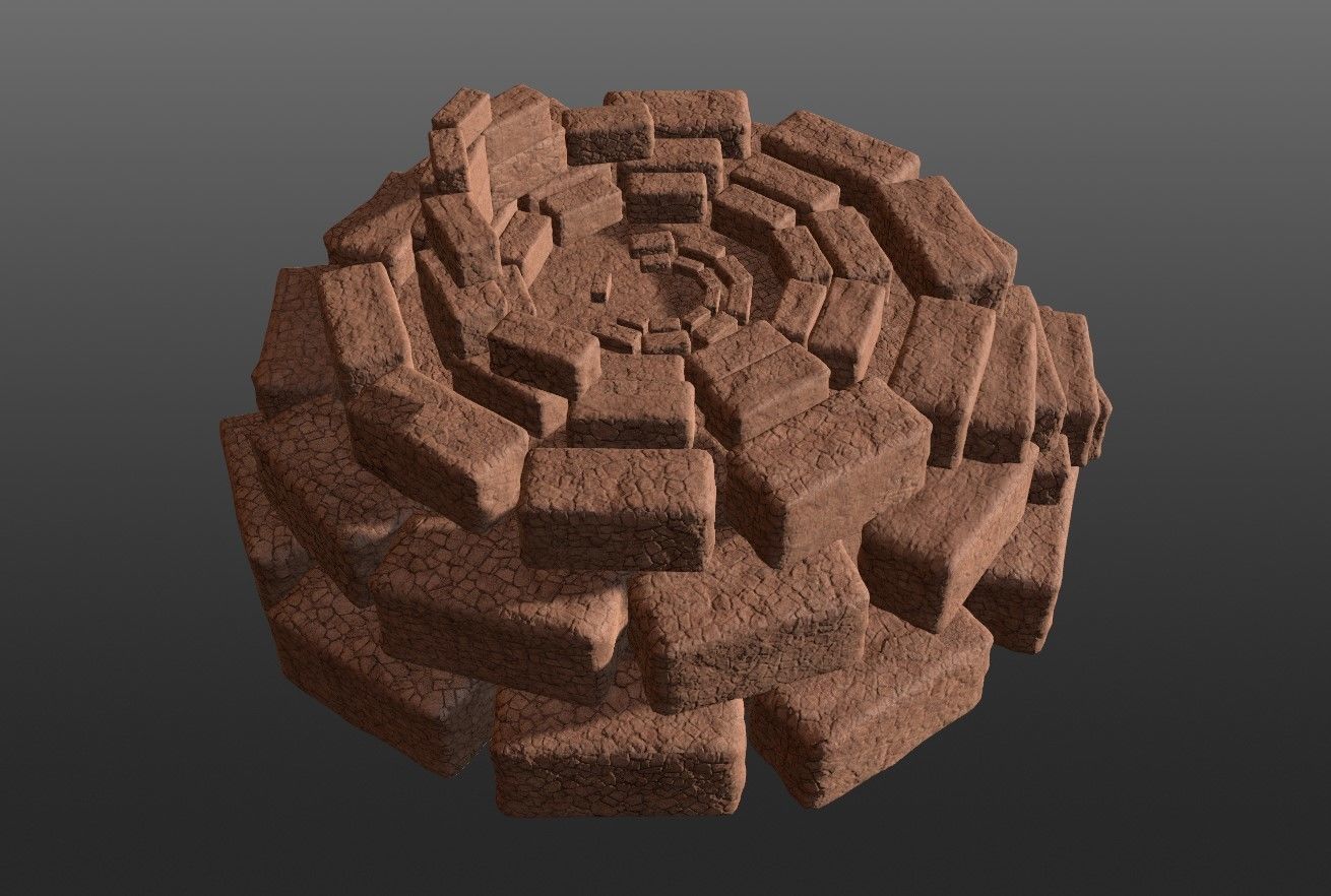 8K Ancient Sanctuary tomb red bricks and free forest material 3D model_14