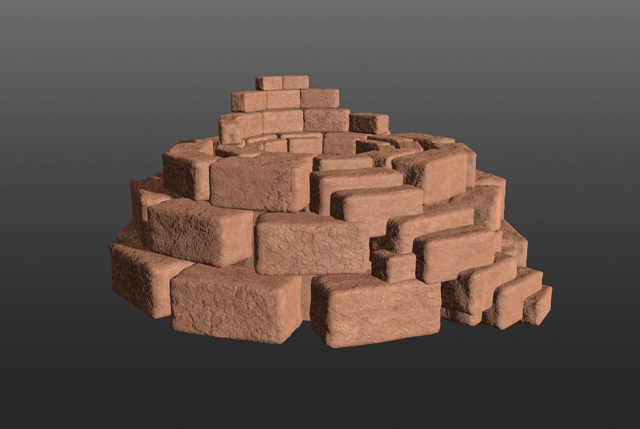 8K Ancient Sanctuary tomb red bricks and free forest material 3D model_15