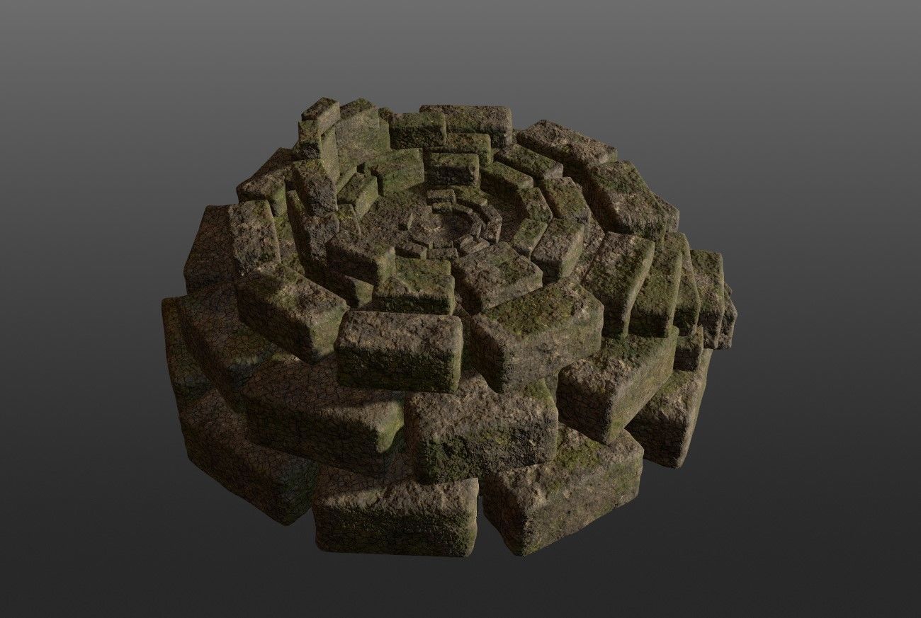 8K Ancient Sanctuary tomb red bricks and free forest material 3D model_6