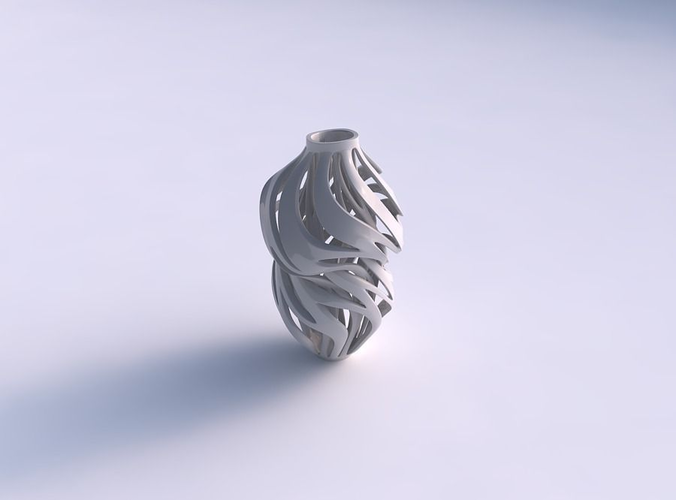 Vase curved twisted wide top with intertwining lines twisted wavy