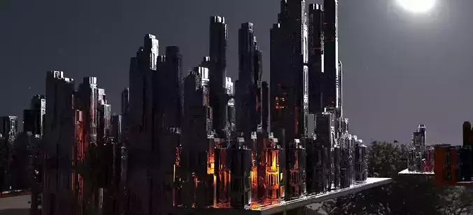 City Skyscraper night scene  3D model