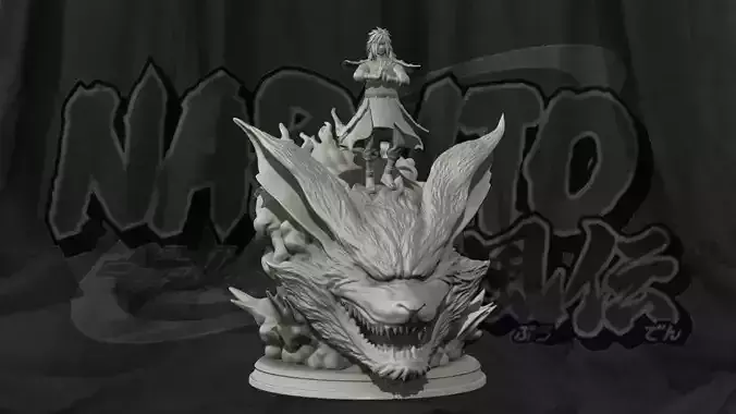 Madara Uchiha x Kurama Nine Tailed Fox - Naruto Shippuden Statue 3D print model