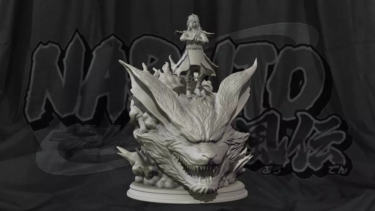Madara Uchiha x Kurama Nine Tailed Fox - Naruto Shippuden Statue 3D print model