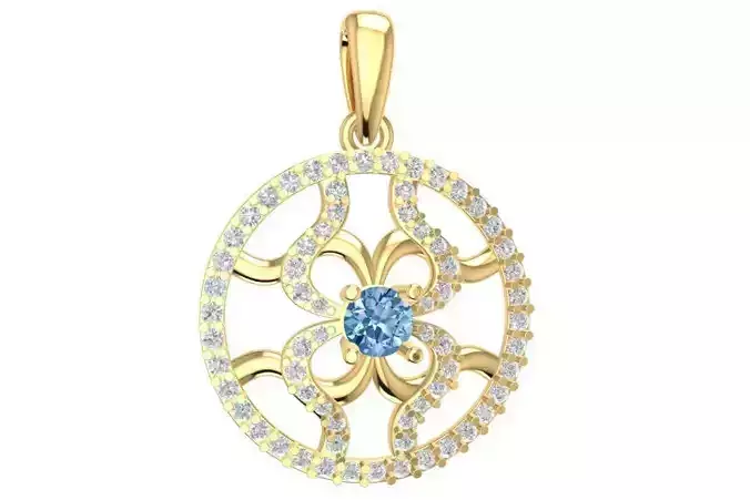 Vintage Floral Diamond Pendant 3D Model  3007