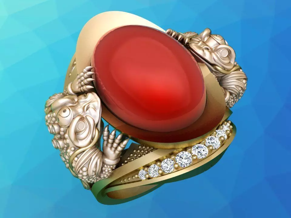Toad ring - Double Toad ring - Mens oval stone ring - N627 3D print model