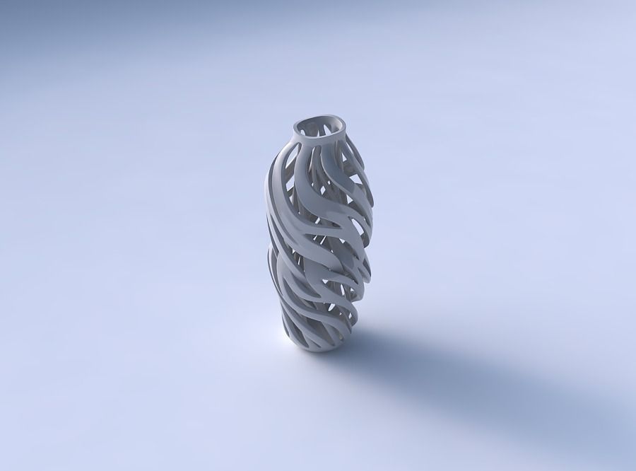 Vase curved twisted 2 with intertwining lines twisted wavy 3D print model_3