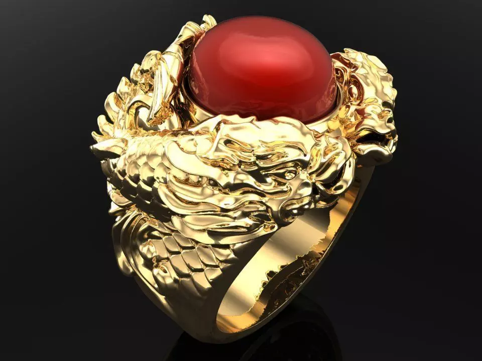 Dragon Carp ring - Dragon ring - Carp ring - Oval stone ring 3D print model