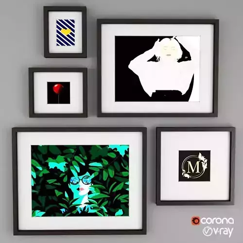 Frame-black-IKEA four framed pictures on wall Free 3D model