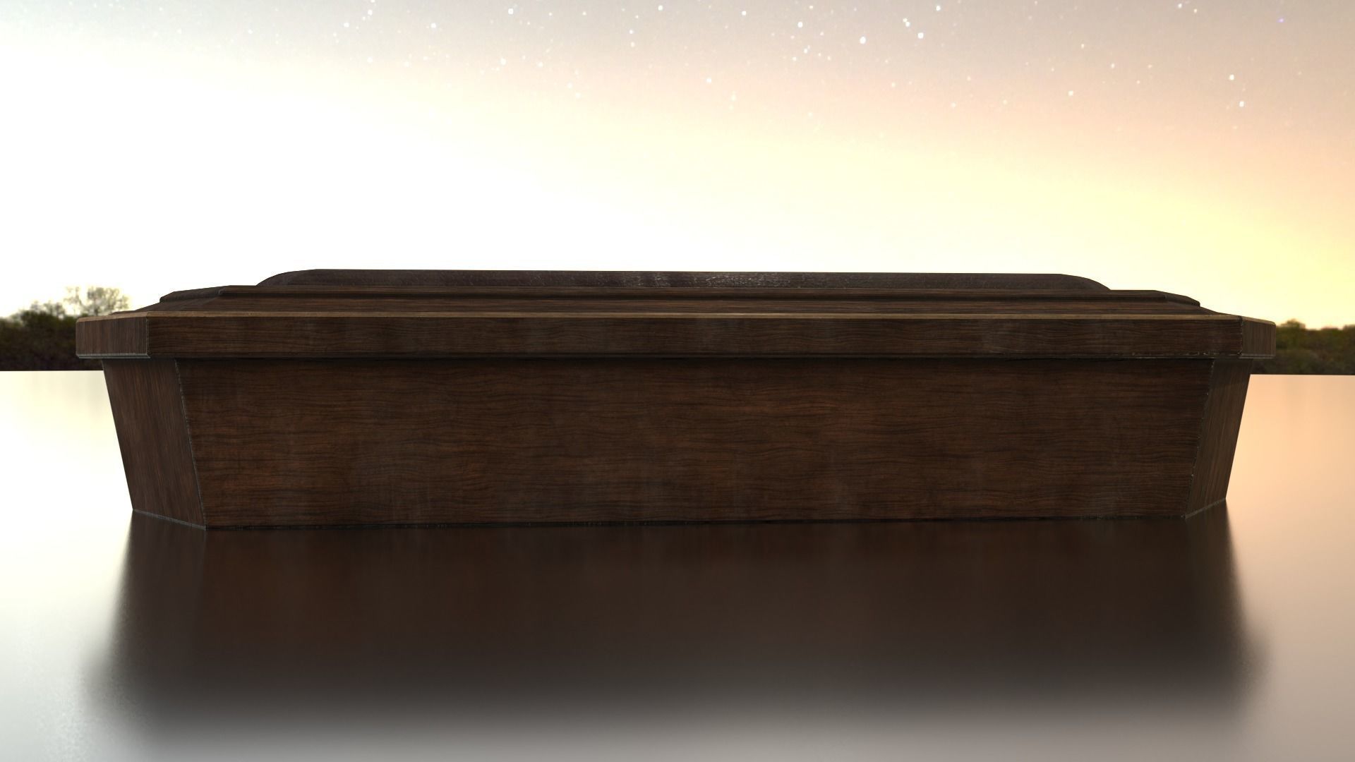 Hexagonal Wooden Coffin With Bronze Accents Low-poly 3D model_4