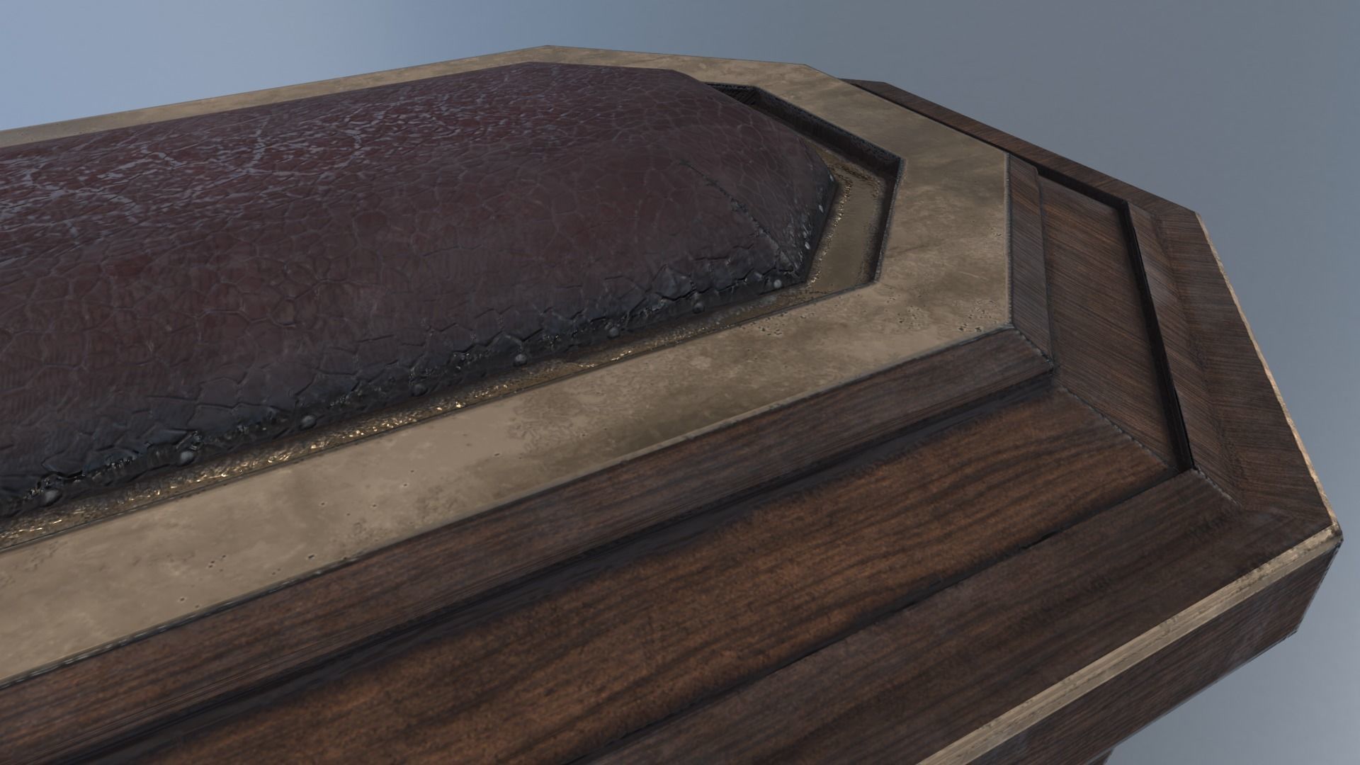 Hexagonal Wooden Coffin With Bronze Accents Low-poly 3D model_7