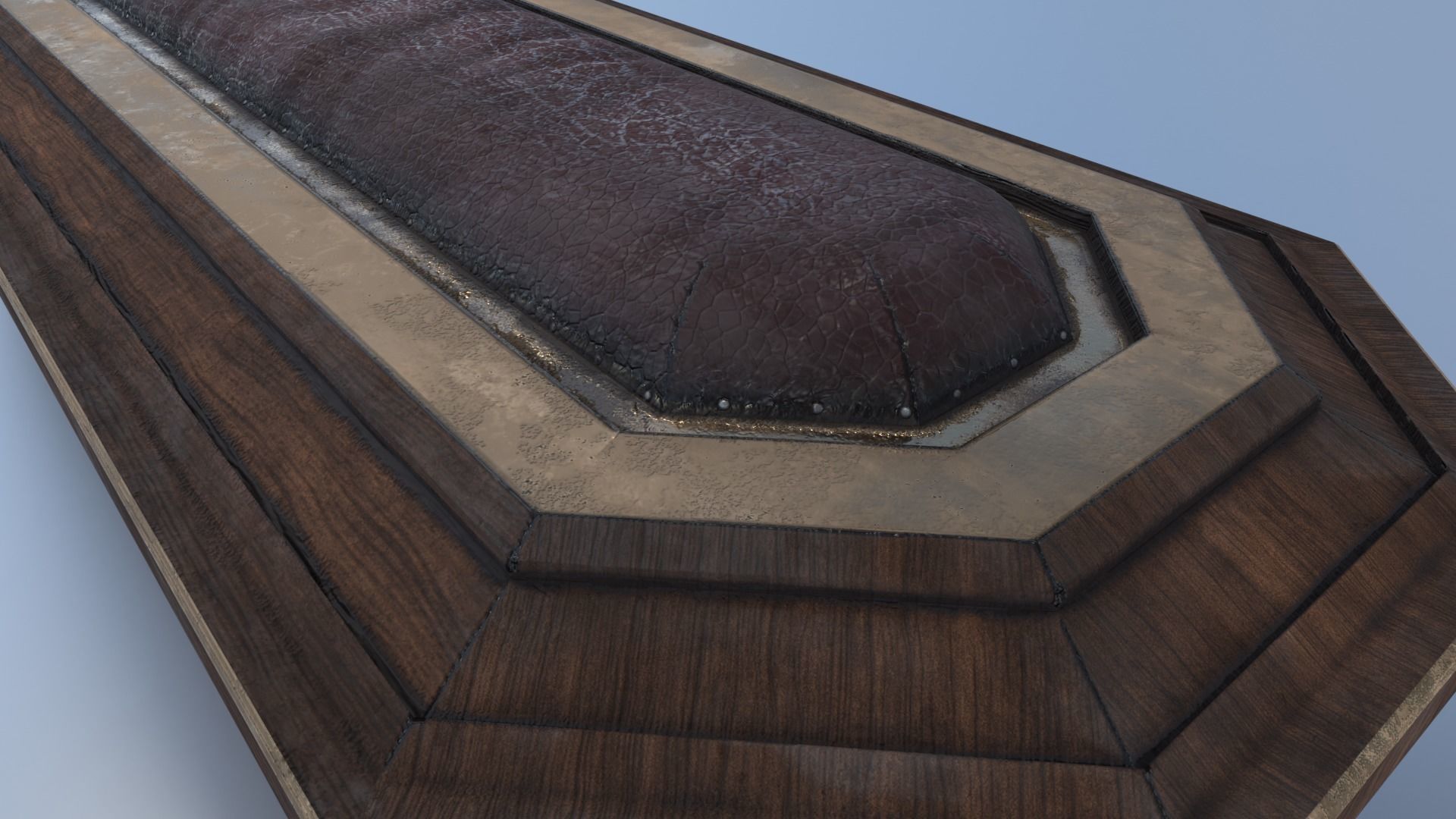 Hexagonal Wooden Coffin With Bronze Accents Low-poly 3D model_6