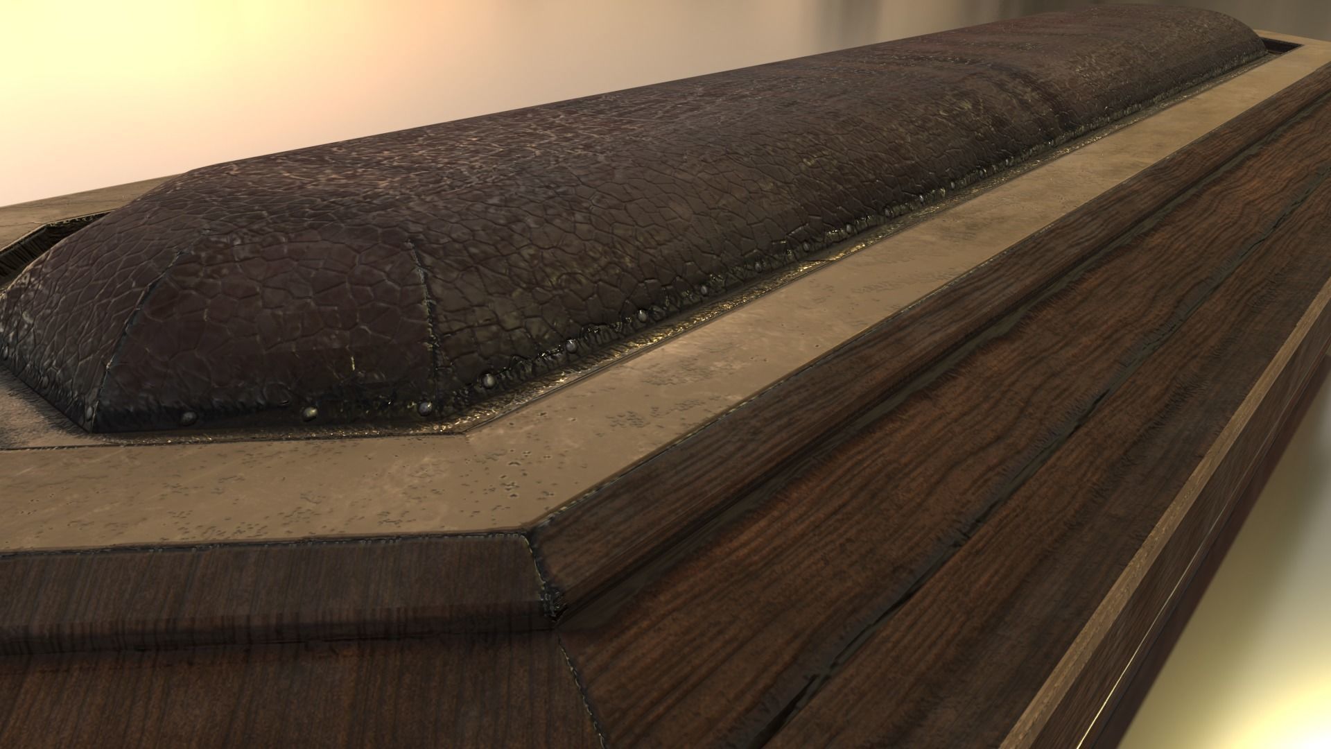 Hexagonal Wooden Coffin With Bronze Accents Low-poly 3D model_9