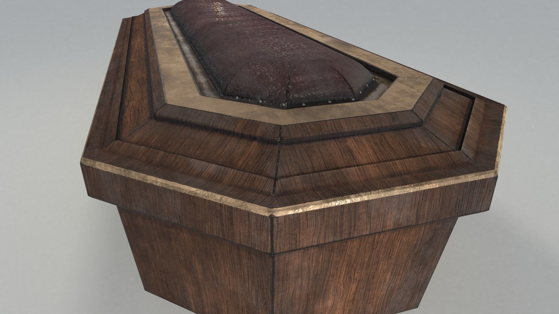 Hexagonal Wooden Coffin With Bronze Accents Low-poly 3D model_8