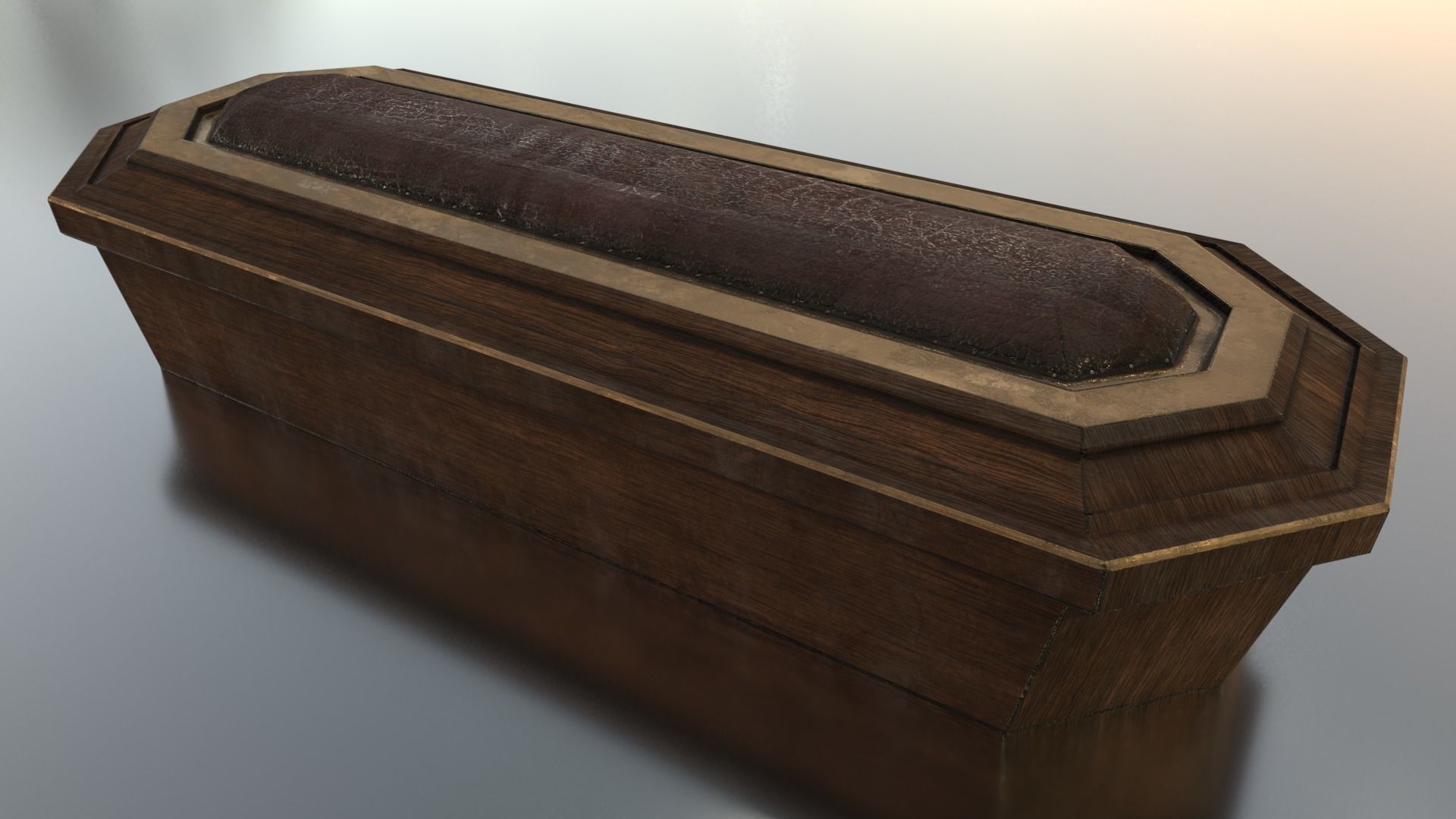 Hexagonal Wooden Coffin With Bronze Accents Low-poly 3D model_1