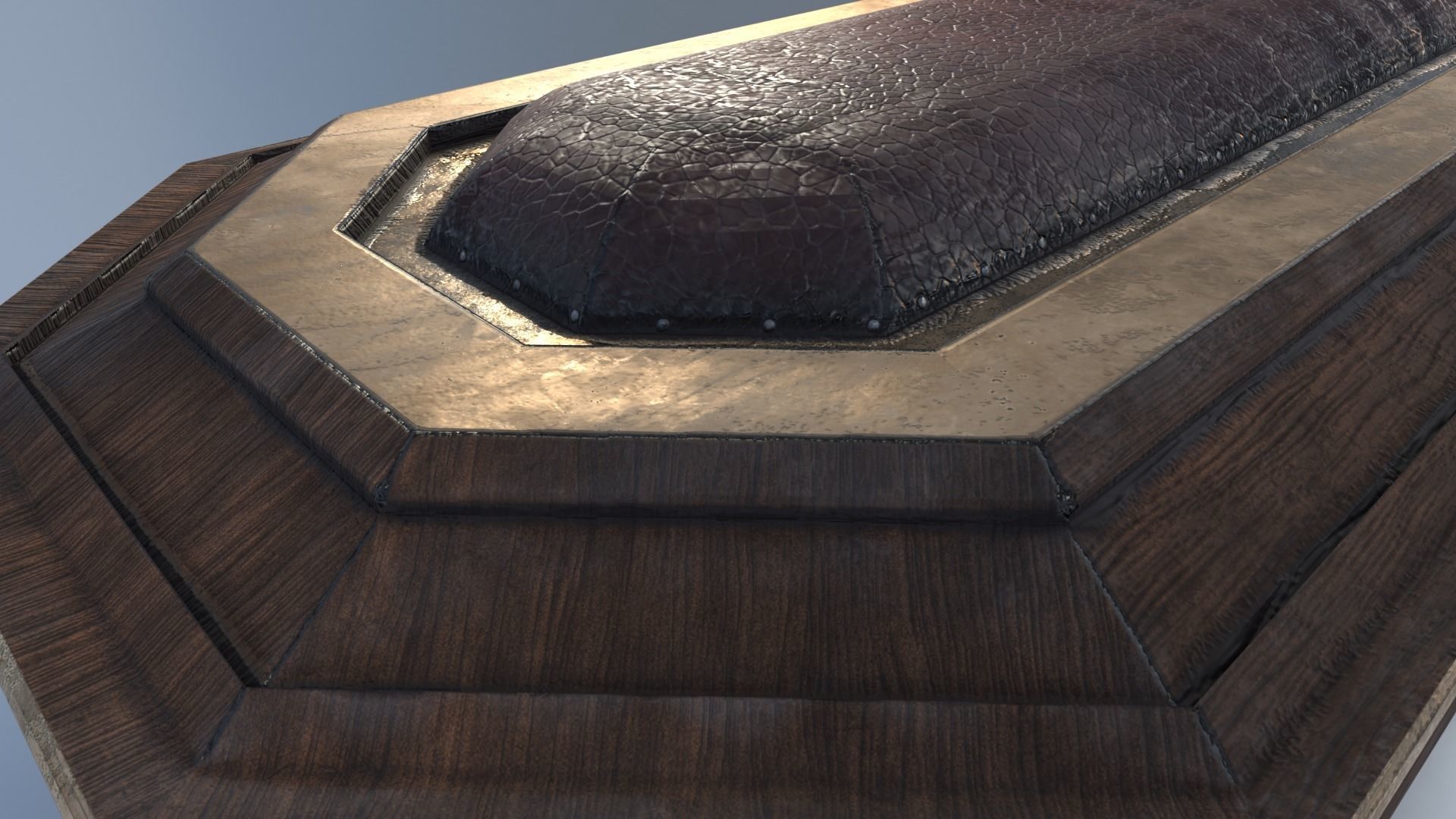 Hexagonal Wooden Coffin With Bronze Accents Low-poly 3D model_3