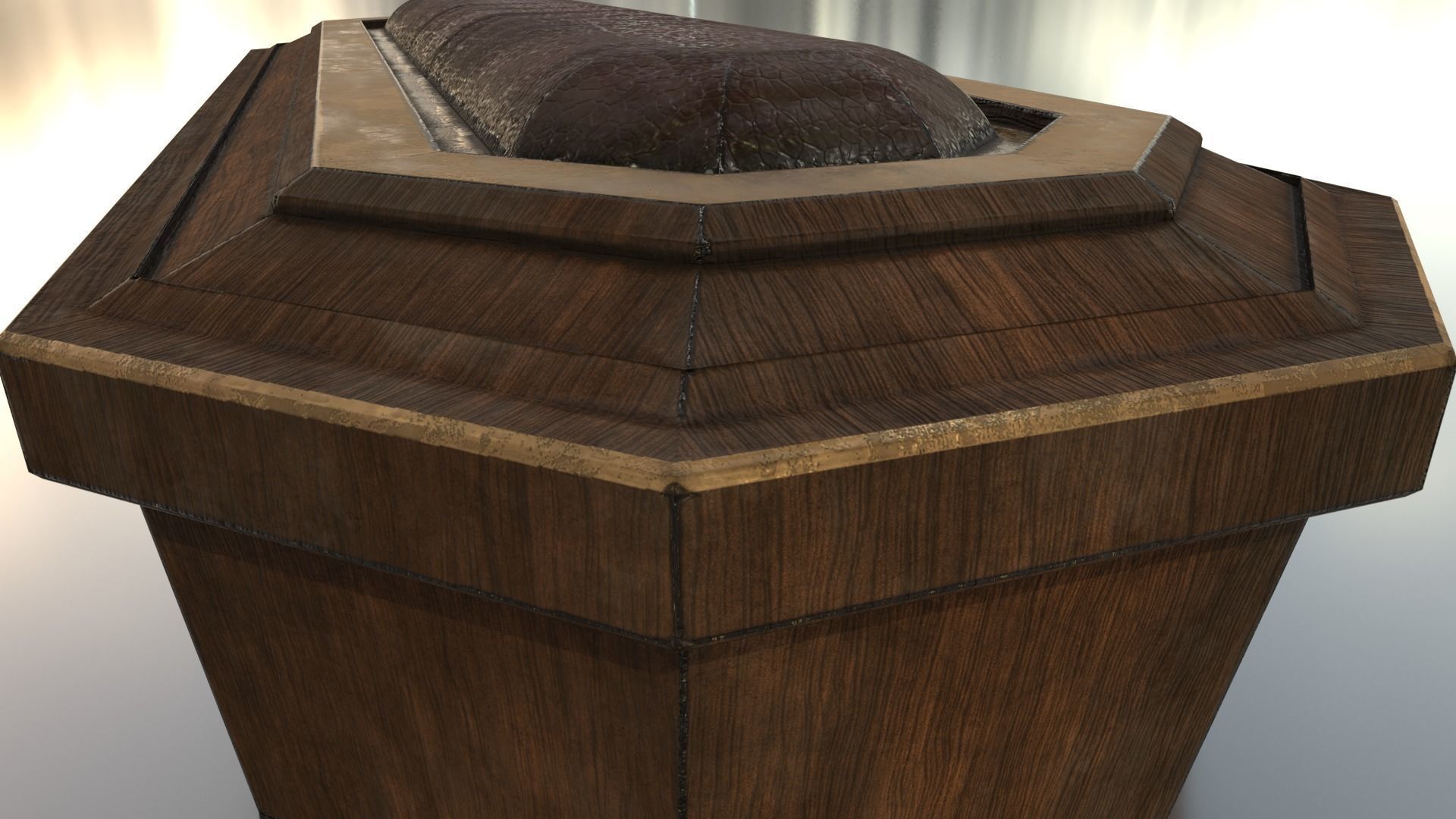 Hexagonal Wooden Coffin With Bronze Accents Low-poly 3D model_2