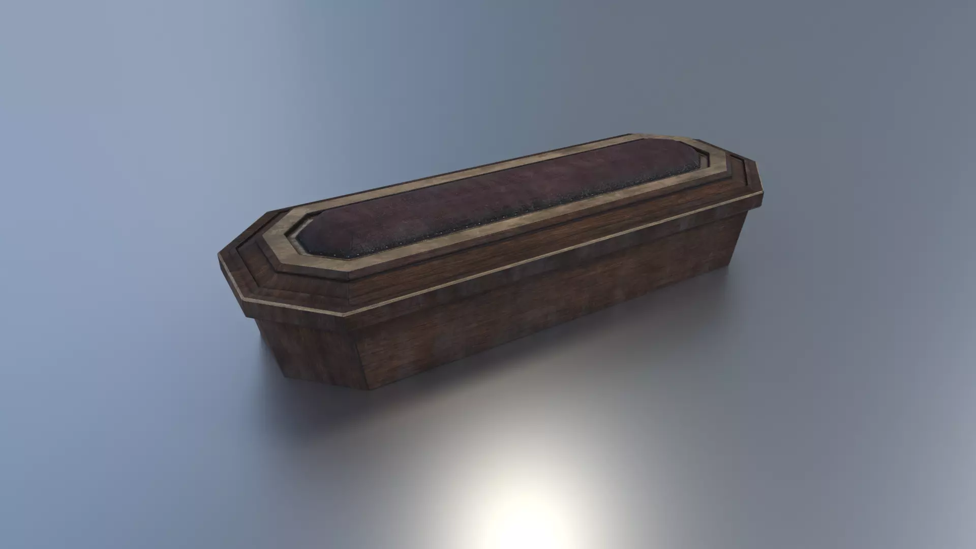 Hexagonal Wooden Coffin With Bronze Accents Low-poly 3D model_0