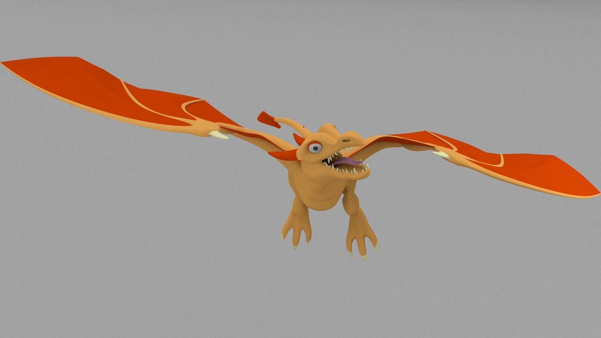 Dragon Low Poly orange flying in air 3D model_1