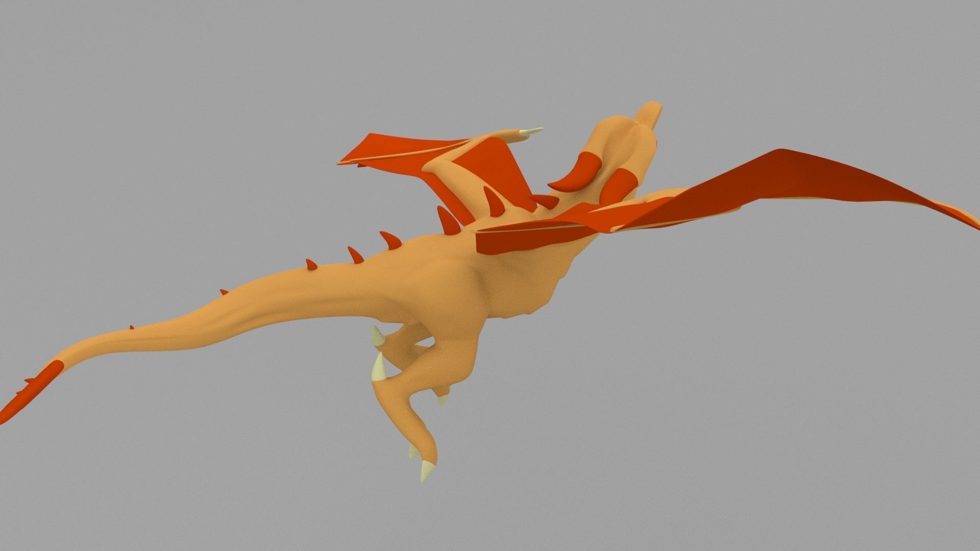 Dragon Low Poly orange flying in air 3D model_3