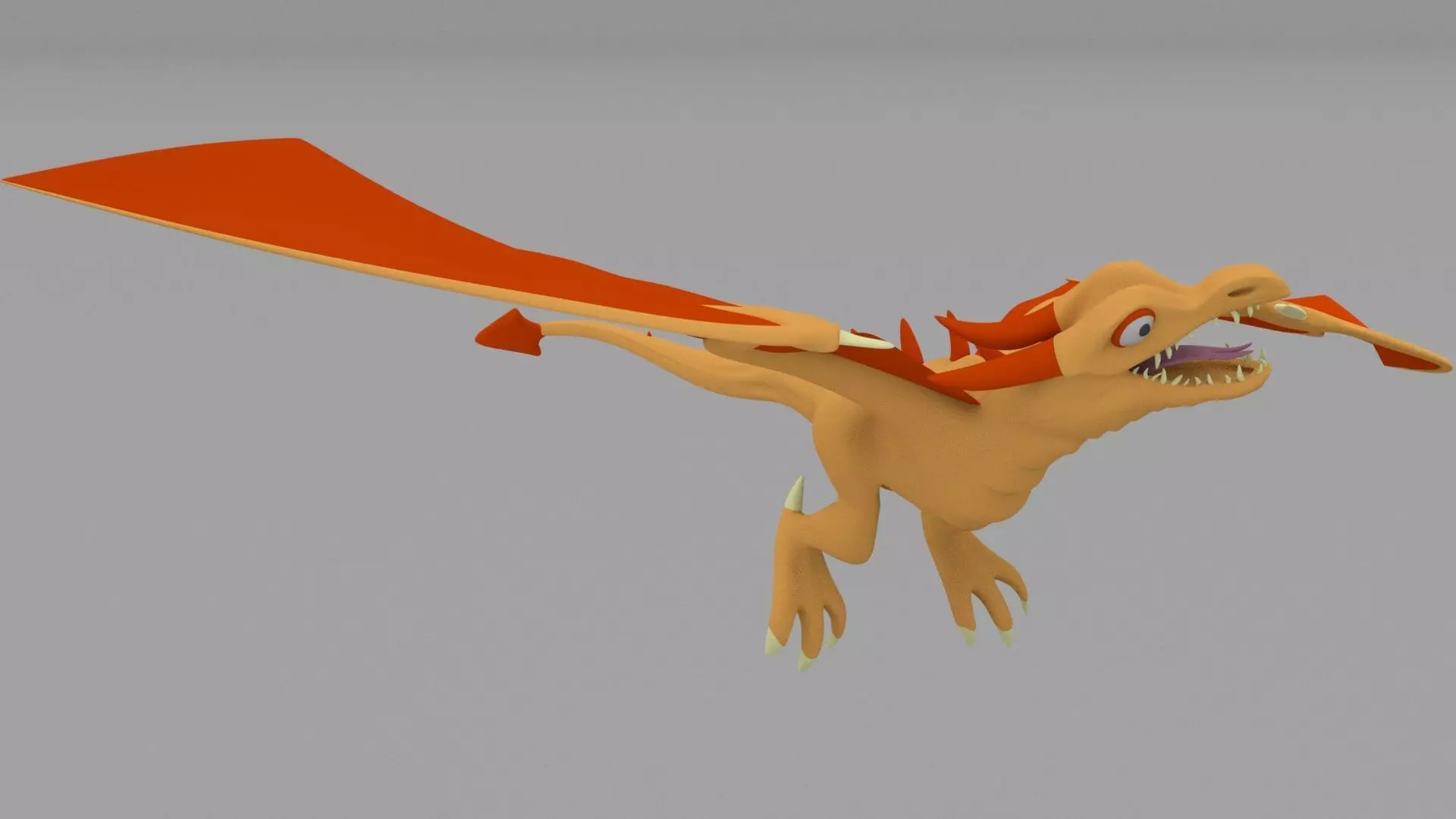 Dragon Low Poly orange flying in air 3D model_0