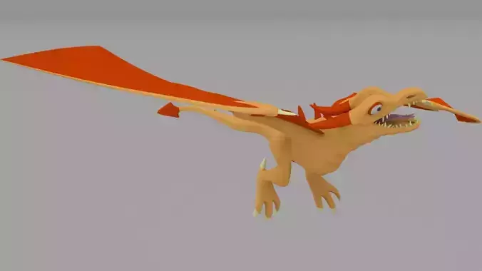 Dragon Low Poly orange flying in air