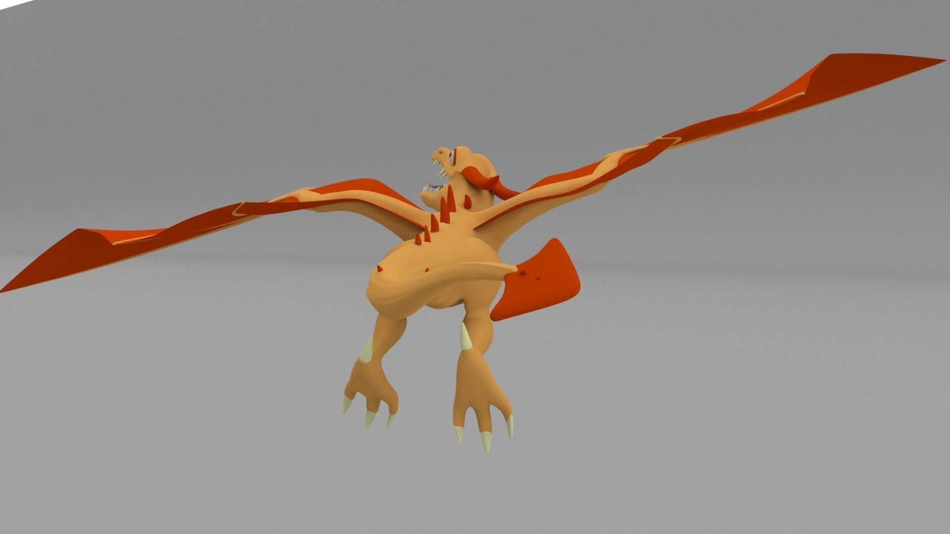 Dragon Low Poly orange flying in air 3D model_4