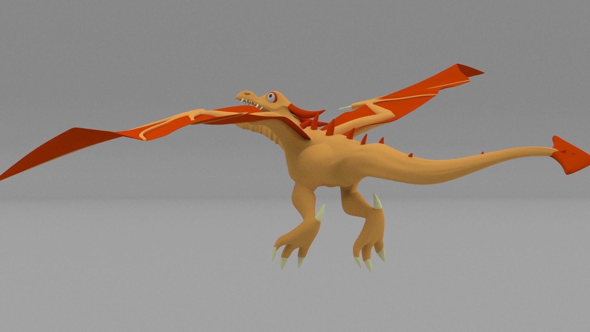 Dragon Low Poly orange flying in air 3D model_5