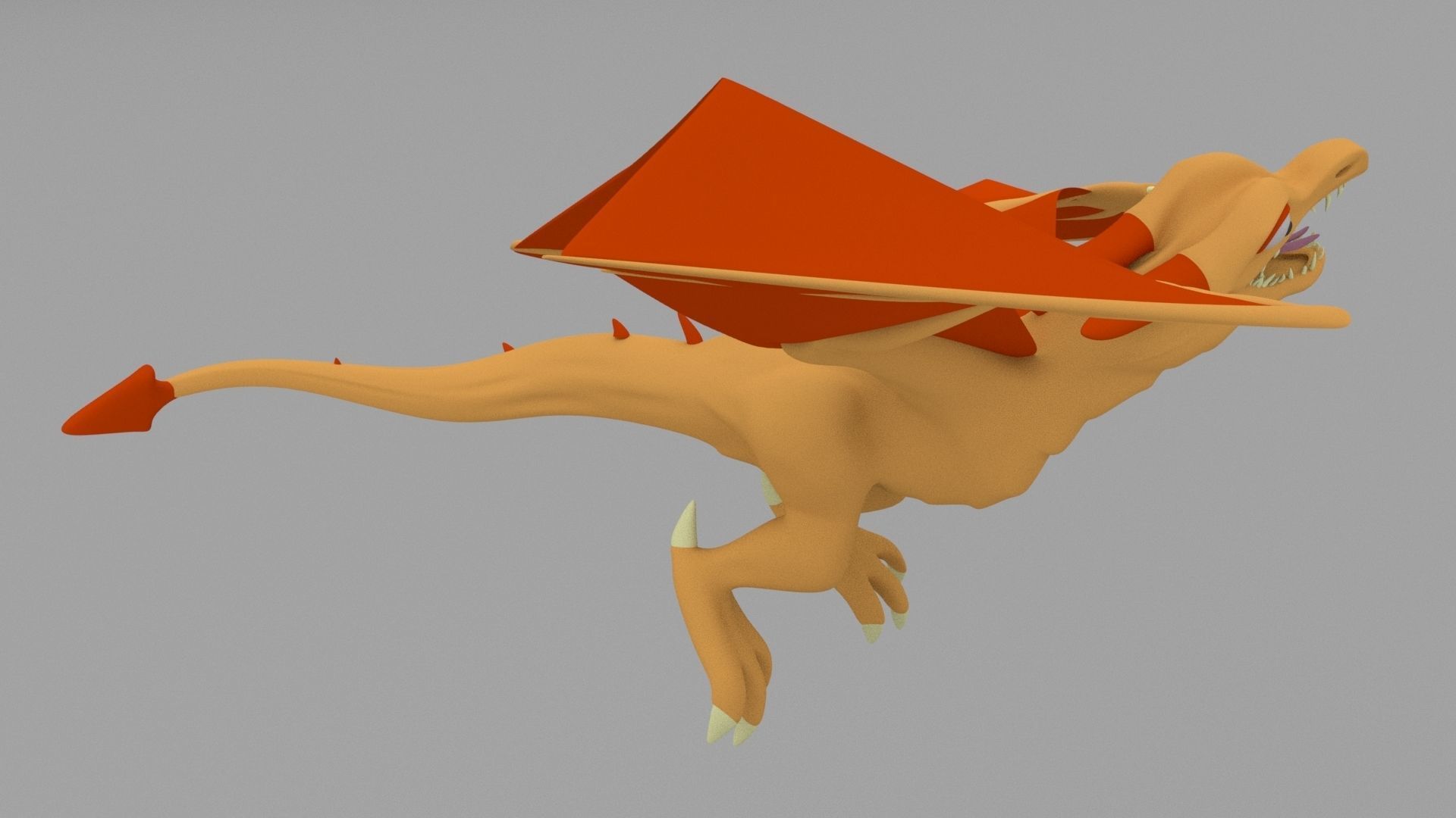 Dragon Low Poly orange flying in air 3D model_2